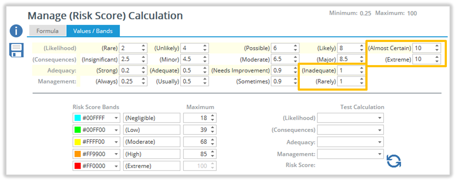 Maximum Value settings