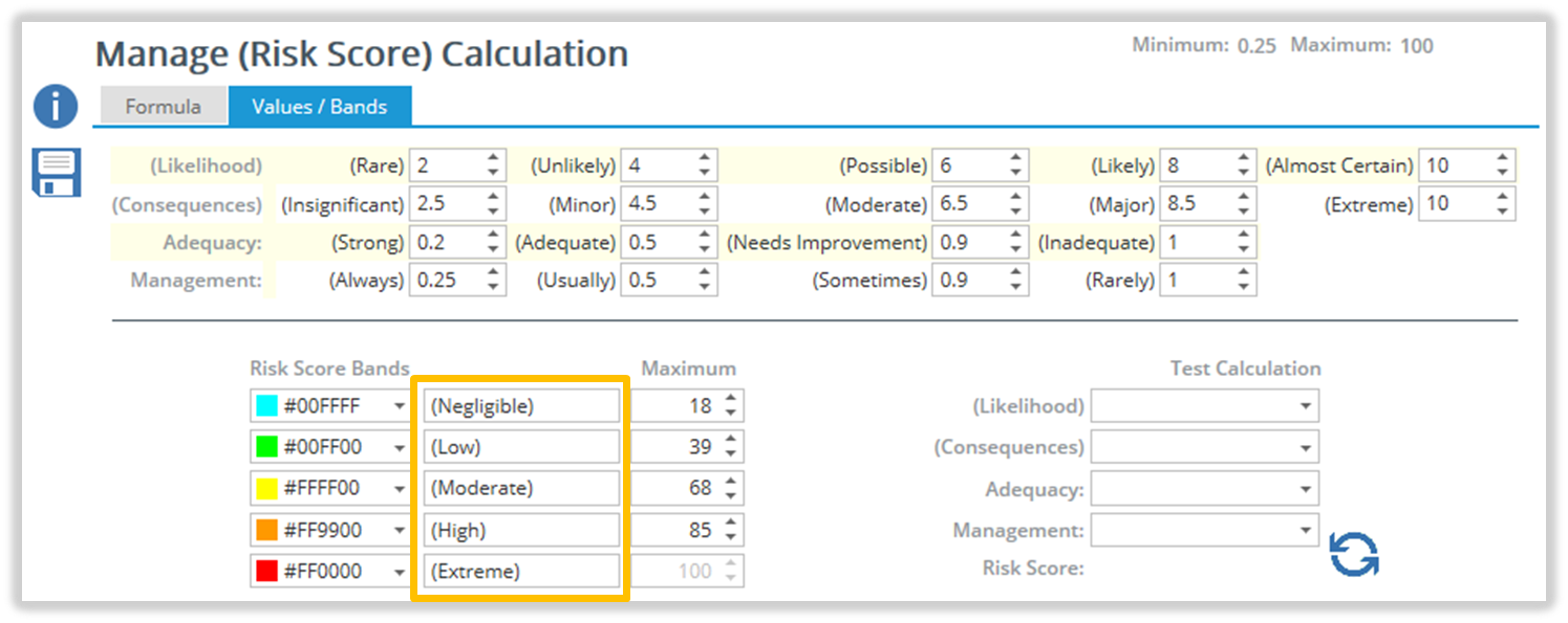 Example of Risk Score Band title change