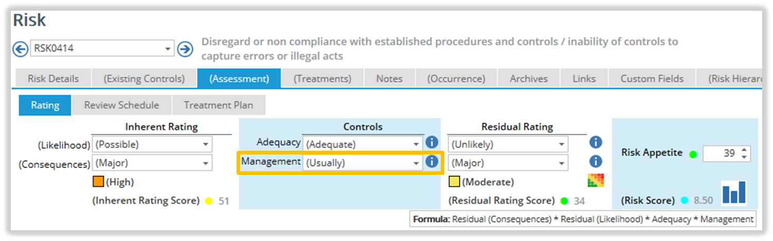 Management Level titles on the Risk Assessment Page