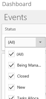 The Event Status Filter dropdown (1)
