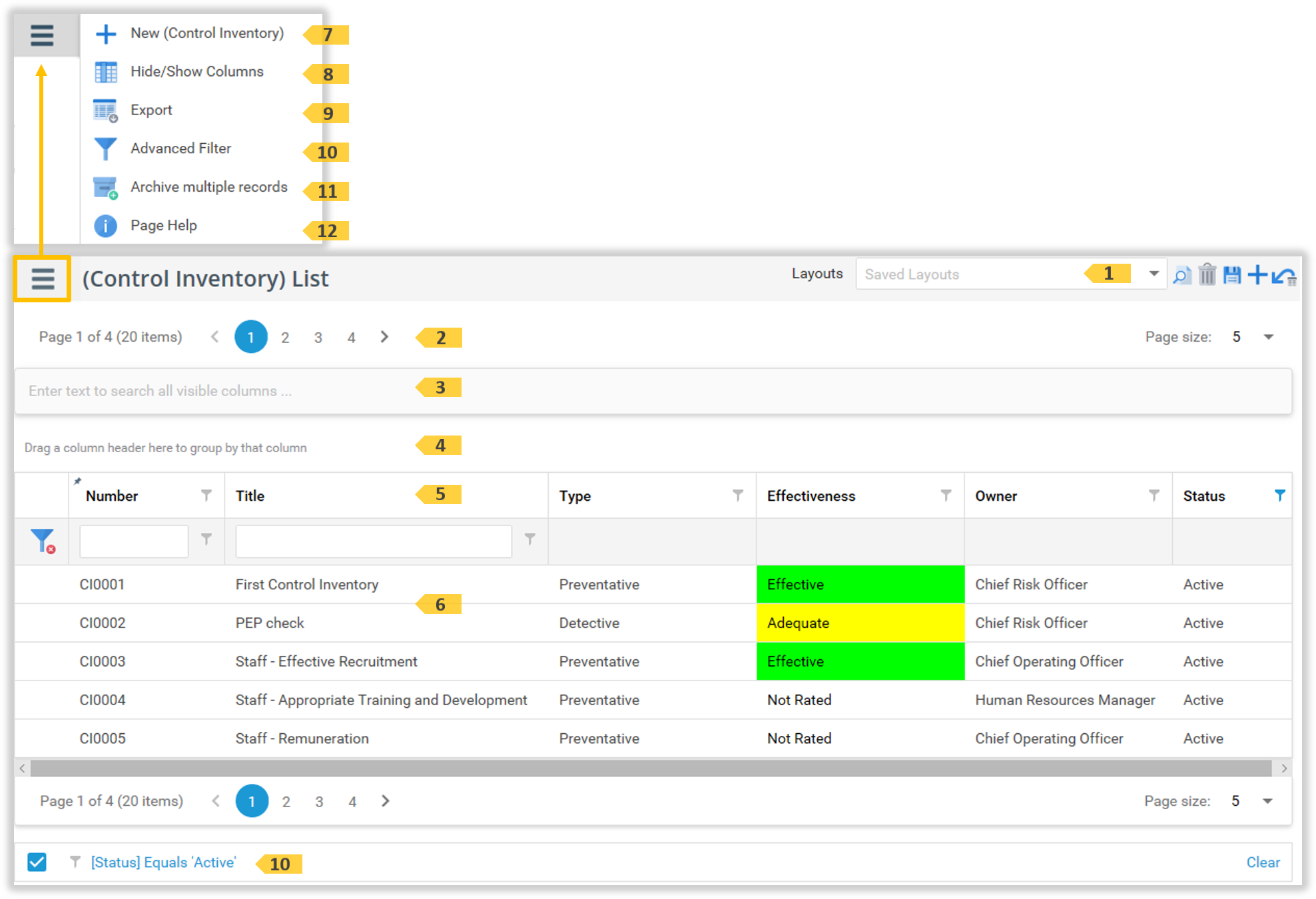 The Control Inventory List Page