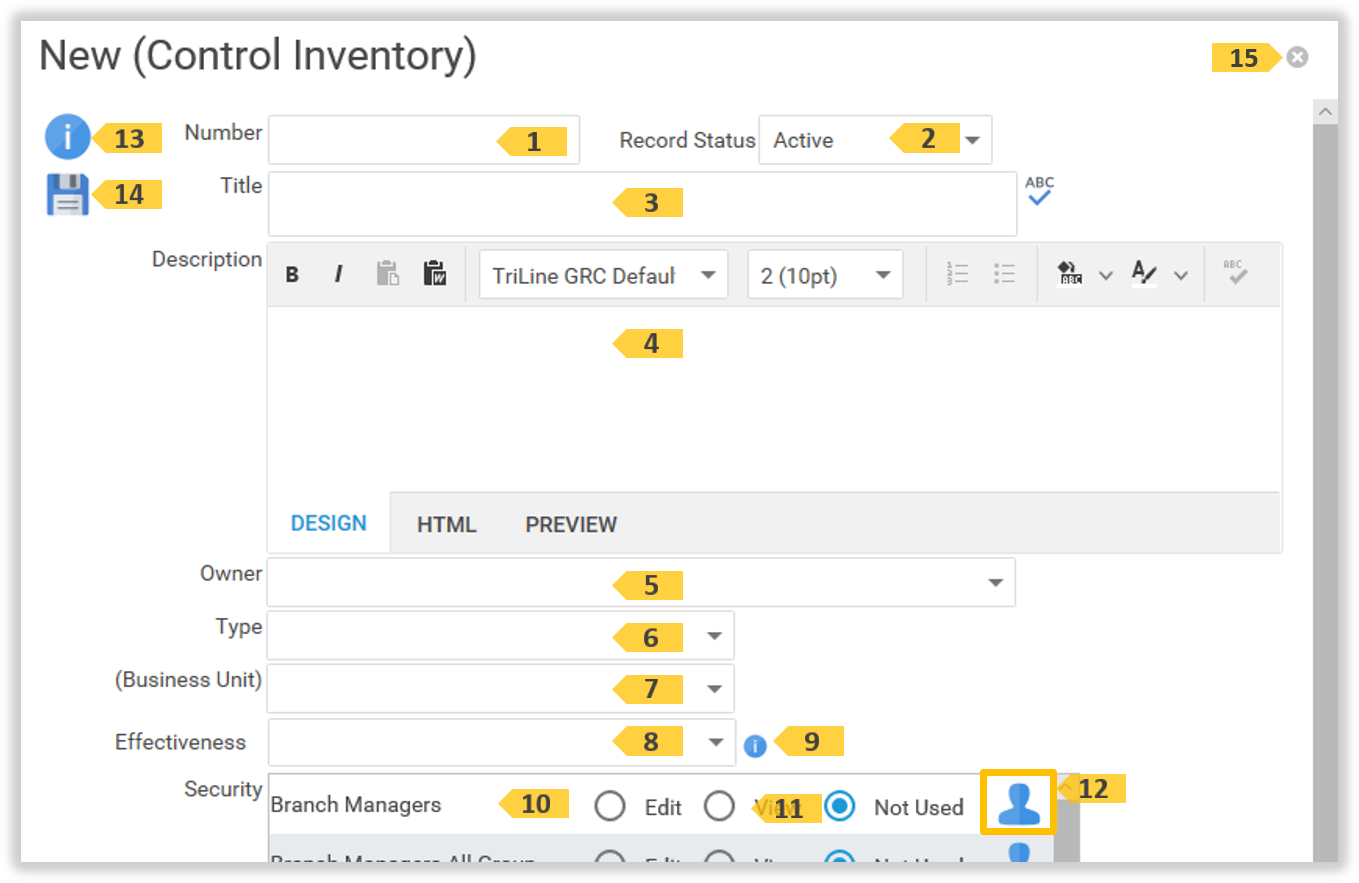 The 'New Control Inventory' window