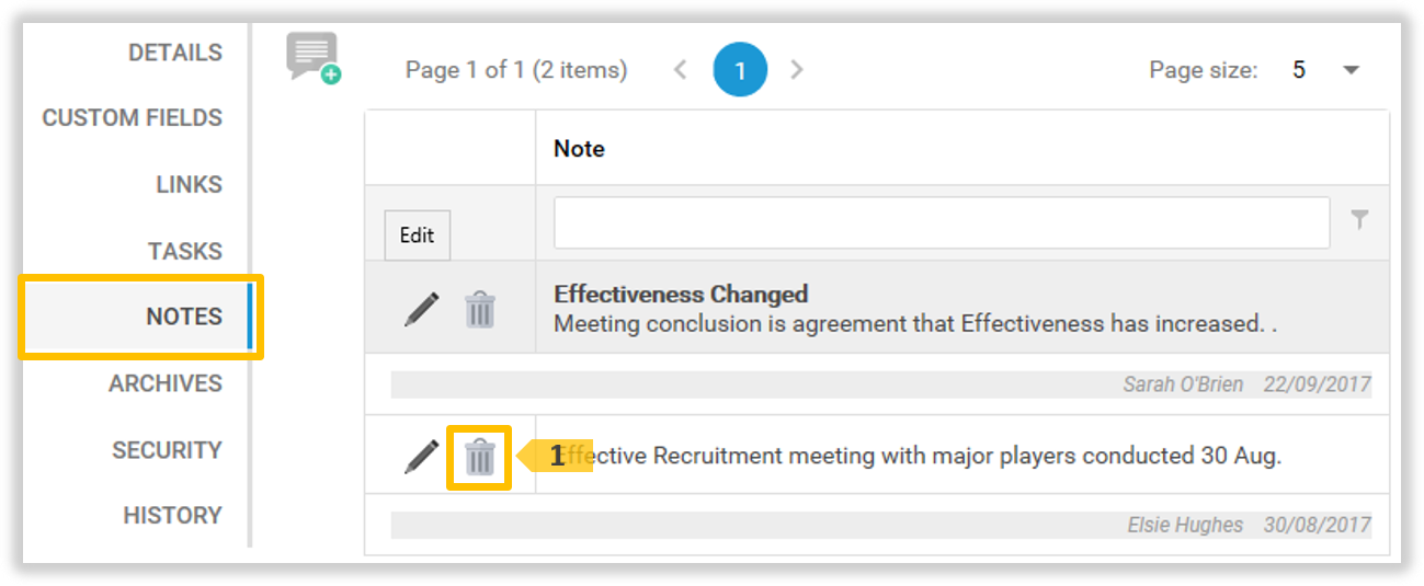 The 'Delete Note' icon